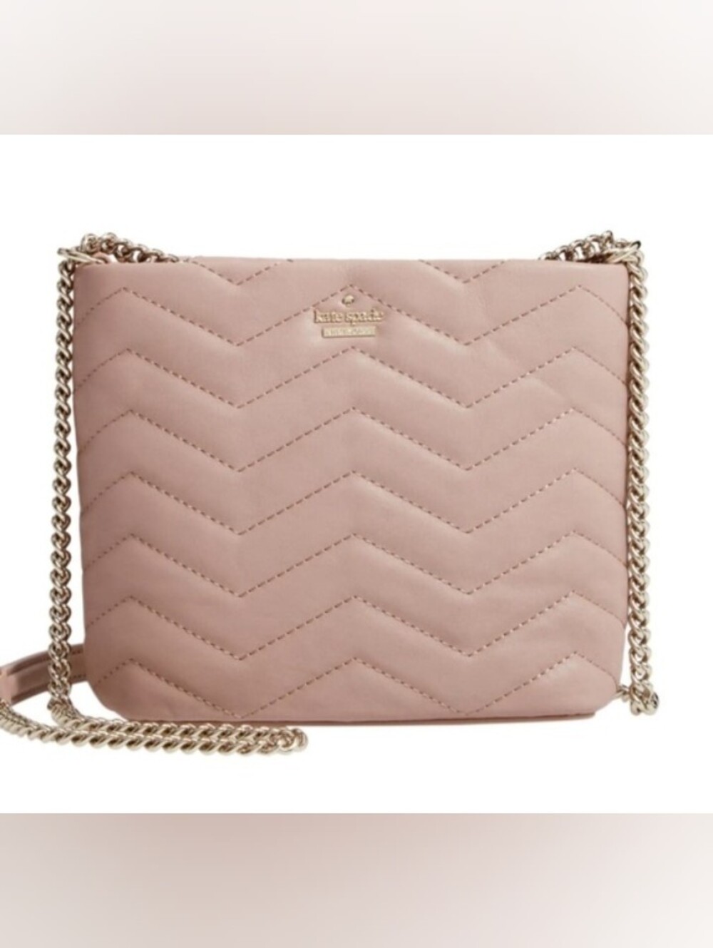 Kate Spade, EUC, Women's, Quilted Chevron Leather Crossbody, Color Pink, Zipper